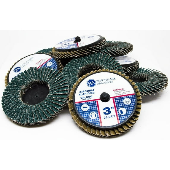 Benchmark Abrasives 3" Quick Change Zirconia Flap Discs - 10 Pack (36 Grit)