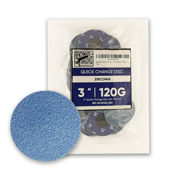 Benchmark Abrasives 3" Quick Change Zirconia Sanding Discs with a Male R-Type Backing (25 Pack) - 36 Grit