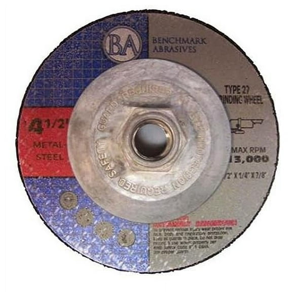 Benchmark Abrasives 4-1/2" Aluminum Oxide Depressed Center Grinding Wheel, 1/4" Thick, 5/8"-11 Threaded Flange - 5 Pack