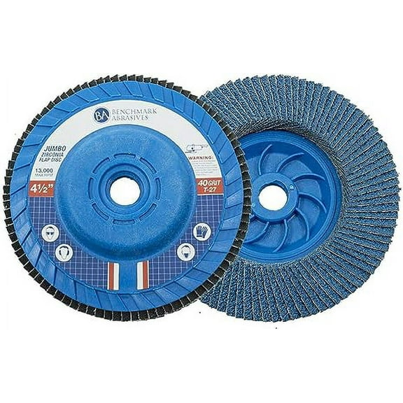 Benchmark Abrasives 4-1/2" x 5/8"-11 Type 27 High-Density Zirconia Trimmable Flap Discs - 5 Pack (40 Grit)