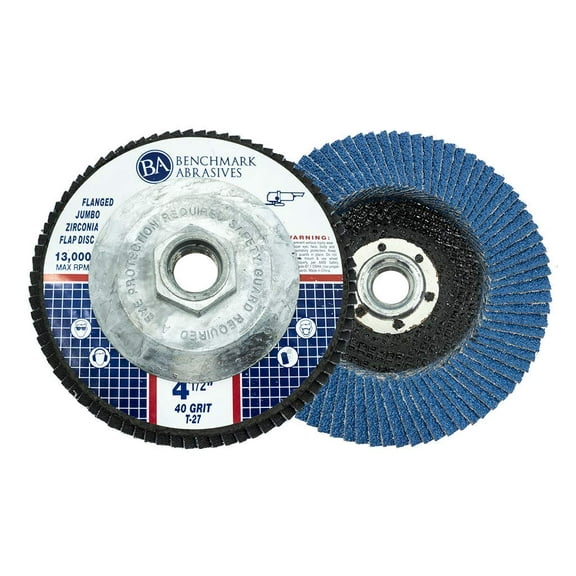 Benchmark Abrasives 4.5" x 5/8"-11 Premium High-Density Jumbo Zirconia Type 27 Flap Discs (10 Pack) - 40 Grit