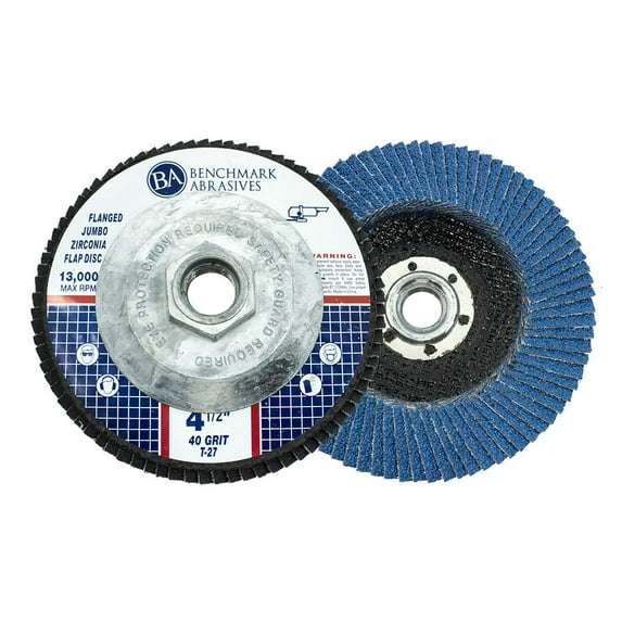 Benchmark Abrasives 4.5" x 5/8"-11 Premium High-Density Jumbo Zirconia Type 27 Flap Discs (10 Pack) - 80 Grit