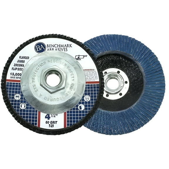 Benchmark Abrasives 4.5" x 5/8"-11 Premium High-Density Jumbo Zirconia Type 29 Flap Discs (10 Pack) - 60 Grit