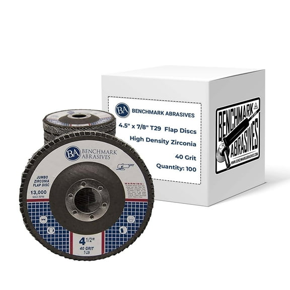 Benchmark Abrasives 4.5" x 7/8" High Density Jumbo Zirconia Type 29 Flap Disc 100 Pack - 40 Grit