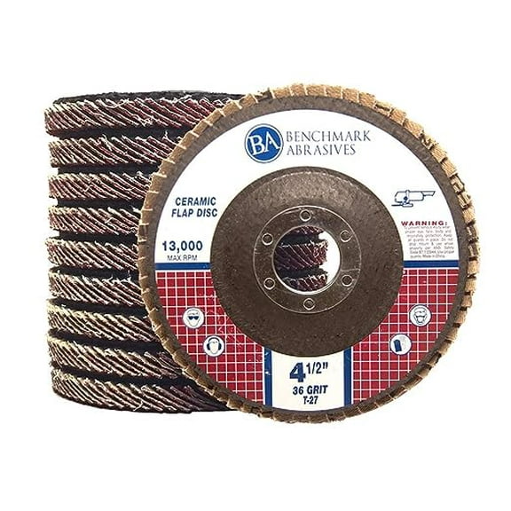 Benchmark Abrasives 4.5" x 7/8" T27 Ceramic Flat Flap Discs (10 Pack) - 36 Grit