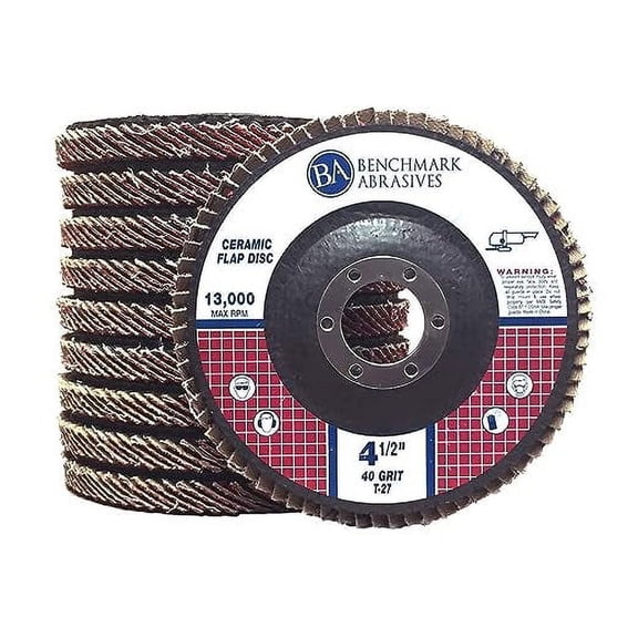 Benchmark Abrasives 4.5" x 7/8" T27 Ceramic Flat Flap Discs (10 Pack) - 40 Grit