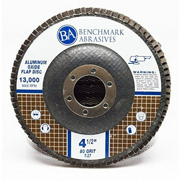 Benchmark Abrasives 4.5" x 7/8" Type 27 Aluminum Oxide Flap Disc - 10 Pack (80 Grit)