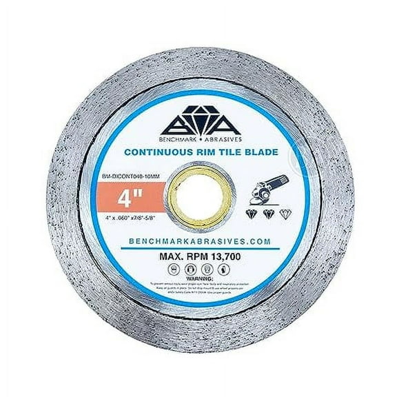 Benchmark Abrasives 4" Continuous Rim Diamond Blade With Steel Core, Saw Blades for Angle Grinder, Cutting Porcelain Ceramic Tile Granite Concrete