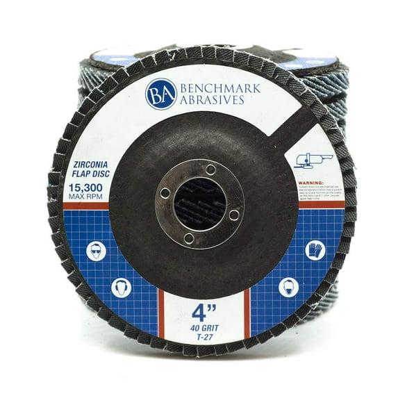 Benchmark Abrasives 4" x 5/8" Premium Type 27 Zirconia Flap Discs, Angle Grinder Flap Discs (10 Pack) - 40 Grit