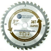 Benchmark Abrasives 5-1/2" 36 Tooth, TCT Wood Cutting Saw Blade for General Purpose Cutting & Trimming of Softwoods, Hardwoods, Long Lasting Blades, Use with Circular Saw (5-1/2" 36T)