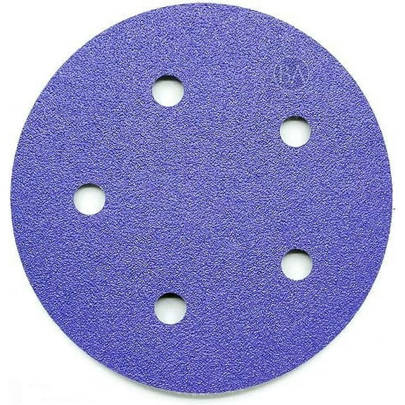 Benchmark Abrasives 5" Premium Ceramic 5 Holes Film Backed Hook and Loop Discs (50Pack) - 100 Grit