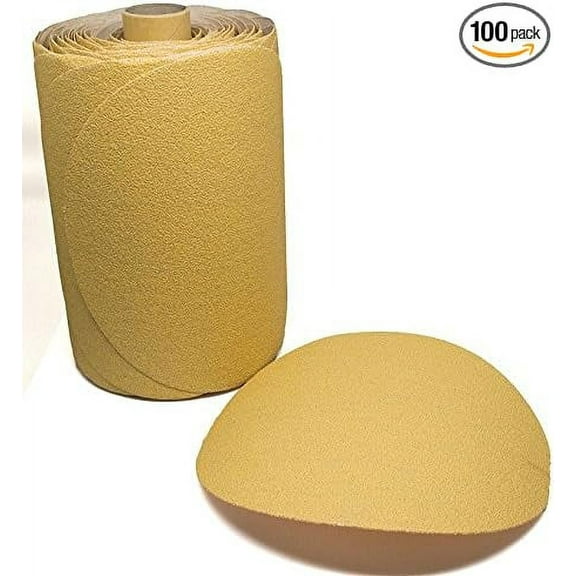 Benchmark Abrasives 6" PSA Gold Self Adhesive DA Sanding Disc Roll Aluminum Oxide Grains (100 Discs) - 220 Grit