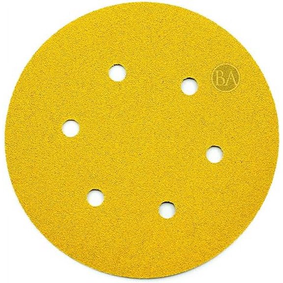 Benchmark Abrasives 6" Premium Aluminum Oxide Stearated Gold 6 Holes Hook and Loop Discs (50Pack) - 150 Grit