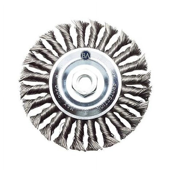 Benchmark Abrasives 6" x 5/8" Standard Twist Knot Wire Wheel with Arbor 5/8"-11 Thread for Weld Cleaning, Weld Spatter Removal, Stripping, Use With Angle Grinders - Carbon Steel (6" x 5/8")