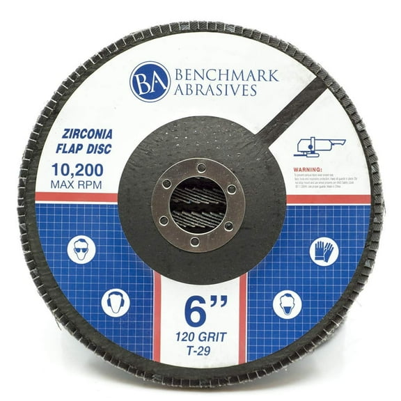 Benchmark Abrasives 6" x 7/8" Premium High-Density Jumbo Zirconia Type 29 Flap Discs (10 Pack) - 120 Grit