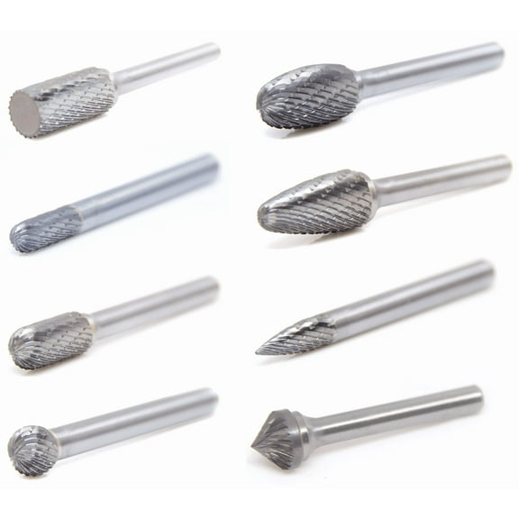 Benchmark Abrasives Carbide Burr Set, 8PC Set 1/4" Shank Double Cut