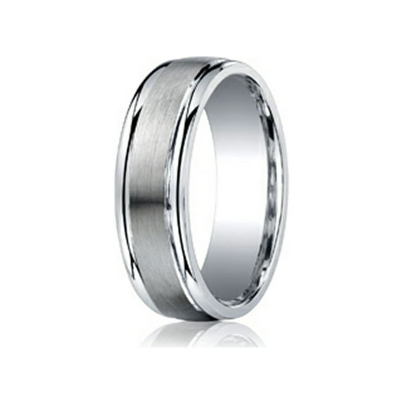Benchmark� Argentium Silver 7mm Comfort-fit Satin-finished High Polished Round Edge Design Wedding Band Ring