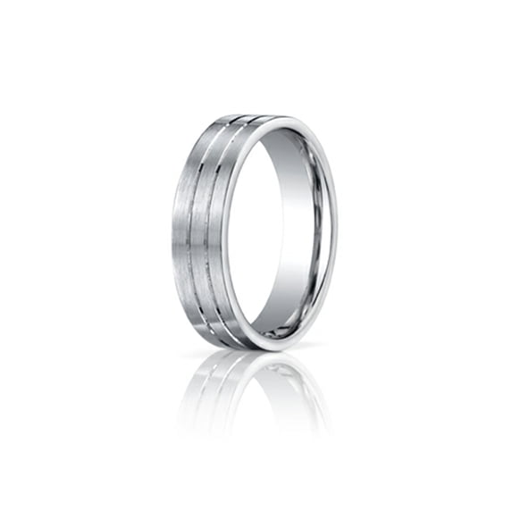 Benchmark� Platinum 6mm Comfort-fit Satin-finished With Parallel Center Cuts Carved Design Wedding Band Ring