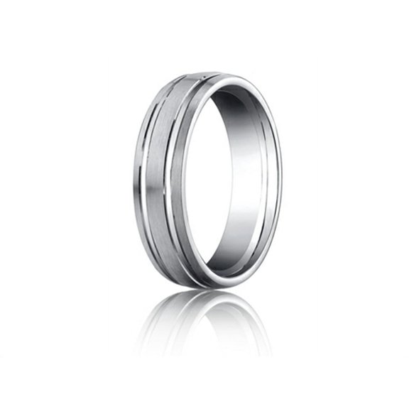 Benchmark� Platinum 6mm Comfort-fit Satin-finished With Parallel Grooves Carved Design Wedding Band Ring