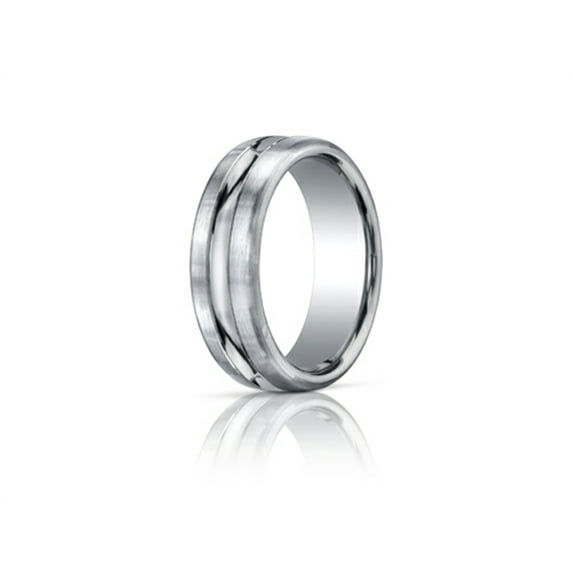 Benchmark� Platinum 7.5mm Comfort-fit Satin-finished High Polished Center Cut Carved Design Wedding Band Ring