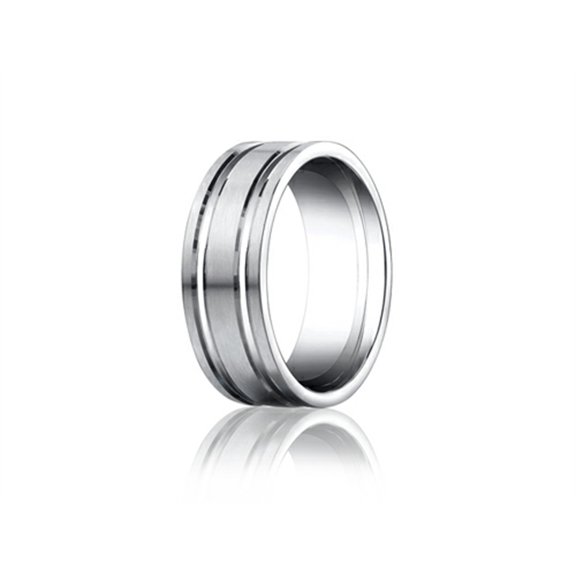 Benchmark� Platinum 8mm Comfort-fit Satin-finished With Parallel Grooves Carved Design Wedding Band Ring