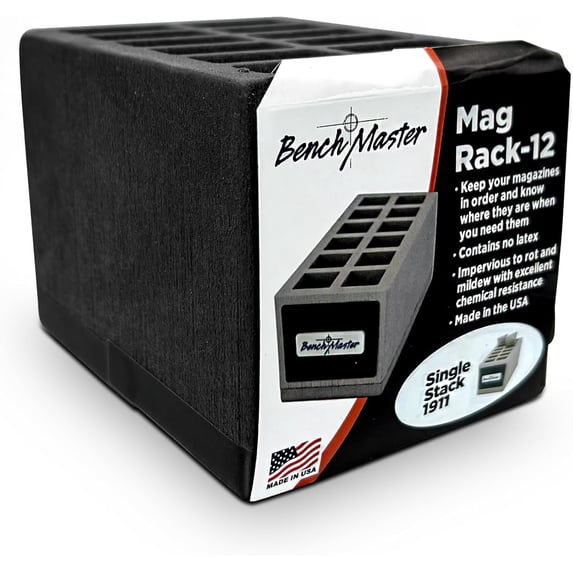 Benchmaster Single Stack Magazine Rack, Holds 12 Magazines, Safe Organizer, Foam Magazine Storage
