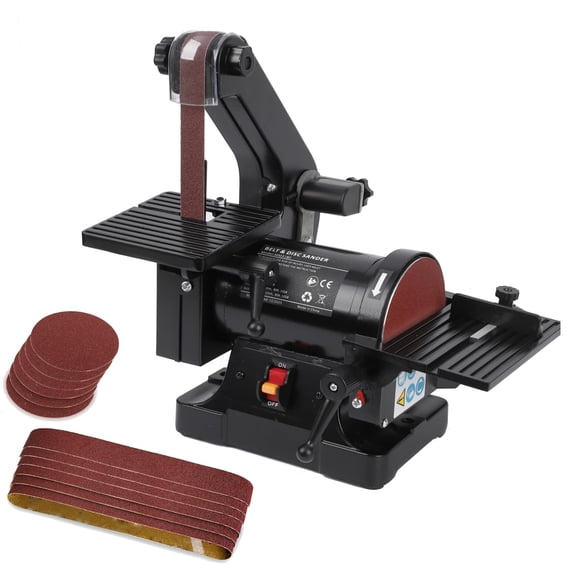 Benchtop Belt Disc Sander, 1x30 Inch Bench Belt Sander with 5 Inch Disc, Wrench Storage and Easy Belt Cover Off, Direct Drive, for Woodworking ((8 * 80 Grit, 4 * 100 Grit)