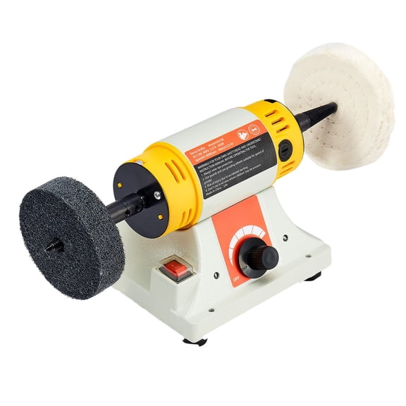 Benchtop Buffer Polisher Variable Speed 0-8000RPM, 4" Cloth 3" Grinding & Fiber Wheels for Metal Jewelry Wood Plastic