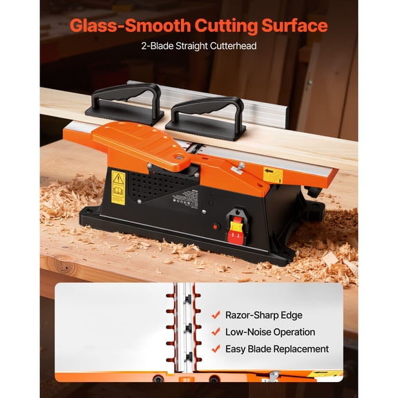 Benchtop Jointer, 6 in, 2 HP 12000 RPM Bench Top Wood Jointer, with Straight Cutterhead, 2 HSS Blades, 6 x 23 in Cast Aluminum Table, Up to 1/8 in Depth, Adjustable Fence, for Woodworking DIY
