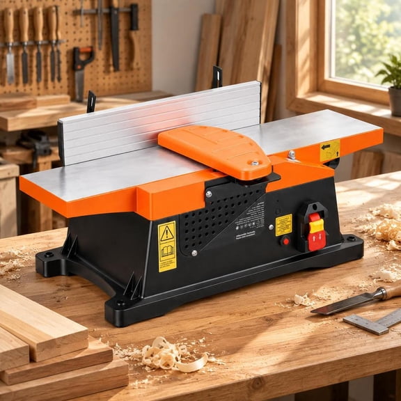 Benchtop Jointer, 6 in spiral cutterhead, 2 Hp 12000 Rpm, 12-blade cutterhead, adjustable fence, 6 x 23 in cast aluminum table