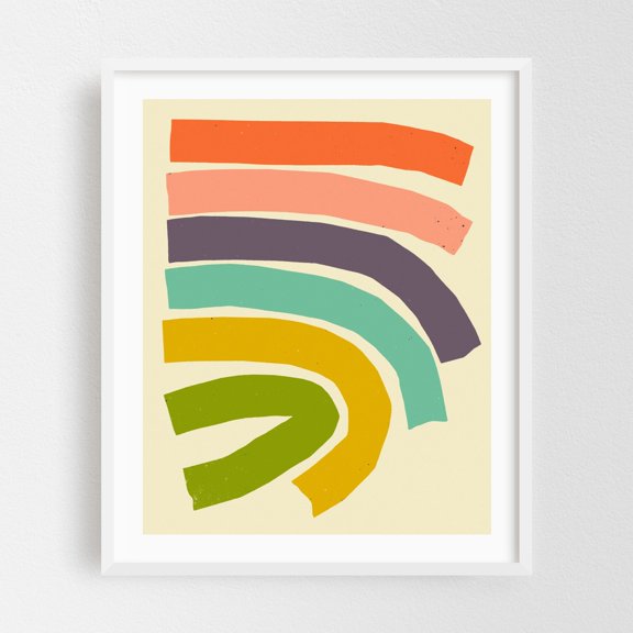 Bend (1) - Screen Print Abstract Minimalist Modern Art Geometric Boho Pastel Mid-Century Modern White Framed Wall Art Print 6 x 8 inches