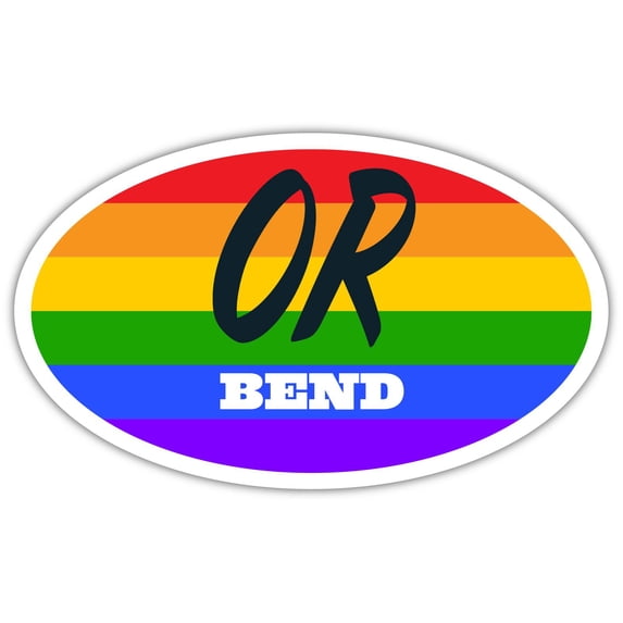 Bend OR Oregon Deschutes County Rainbow Pride Flag 6 Stripes Pride Flag Euro Decal Bumper Sticker 3M Vinyl 3" x 5"