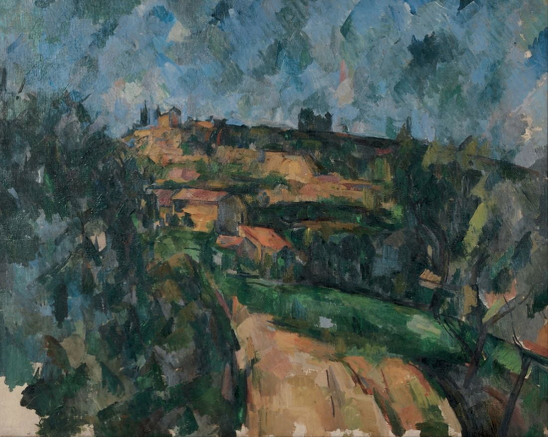 Bend Of The Road At The Top Of The Chemin Des Lauves Canvas Art - Paul Cezanne (18 x 24)