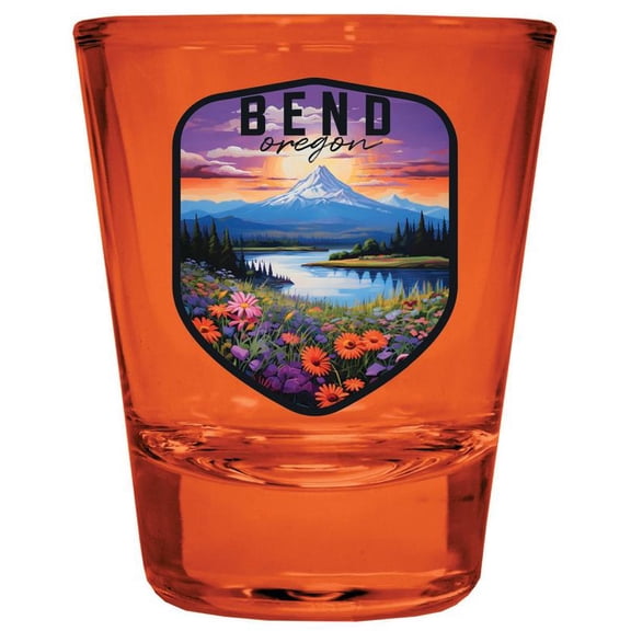 Bend Oregon Design A Souvenir Full Color 2 oz Round Shot Glass Orange