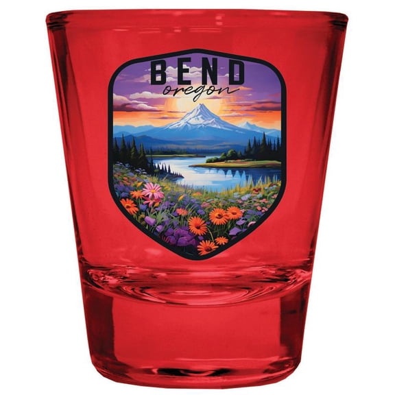 Bend Oregon Design A Souvenir Full Color 2 oz Round Shot Glass Red