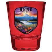 Bend Oregon Design A Souvenir Full Color 2 oz Round Shot Glass Red