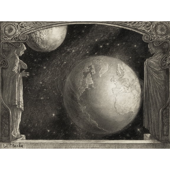 Benda Earth Milky Way Moon Illustration Extra Large XL Wall Art Poster Print