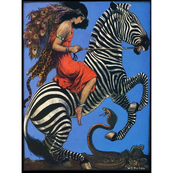 Benda Woman Riding Zebra Snake Painting Extra Large XL Wall Art Poster Print