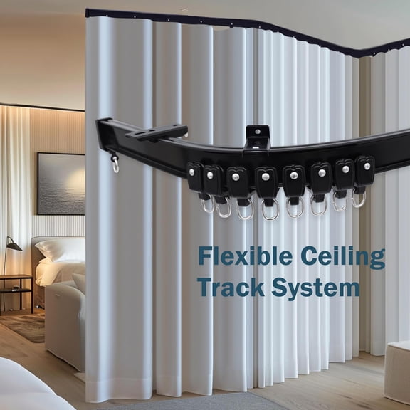 Bendable Aluminum Curtain Track, Black 3-12ft - Flexible Ceiling Rail with Hooks for Multi-Scene Use