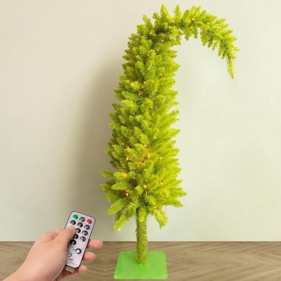 Bendable Artificial Christmas Tree,Top Curved Plastic Christmas Tree with LED Lights and Metal Base,for Home,Office,Living Room,Kitchen Indoor Outdoor Xmas Holiday Decor (green, 150cm/59in)