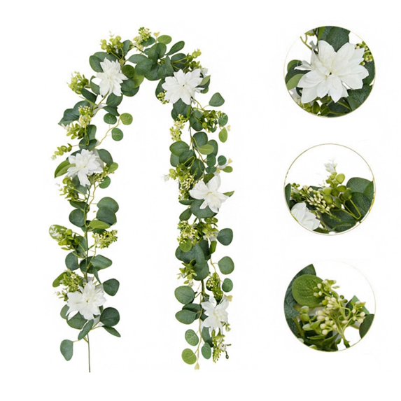 Bendable Artificial Flower Garland Faux Rose Vine Hanging Floral Garland for Wall Decor Trellis Fence Home Room Garden Wedding Decoration, Not Easy to Fade(White, 6ft)