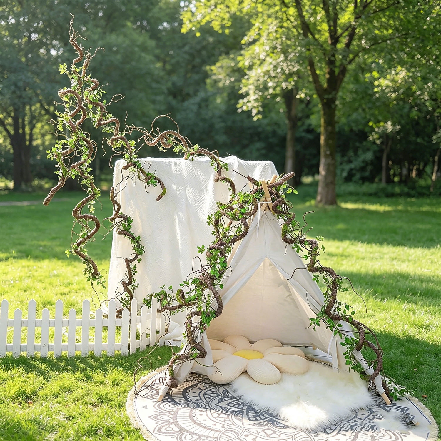 Bendable Artificial Tree Vines Twine Branches Moss Greenery Plants Reptile Climbing Garland Twigs for Outdoor Garden Wall Pipes Hanging Decoration