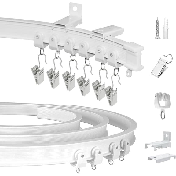 KOLAKO Ceiling Curtain Track, 14Ft Ceiling Track Set Wall Mount, Flexible Curved Curtain Rail, White
