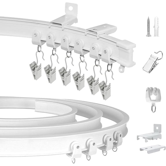 KOLAKO Ceiling Curtain Track, 14Ft Ceiling Track Set Wall Mount, Flexible Curved Curtain Rail, White
