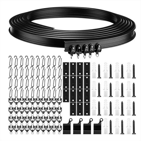 Bendable Ceiling Smooth Rails with Mounting Hooks and Rollers RV Curtain Spacer for Dormitory Living Room Office Kitchen,Black
