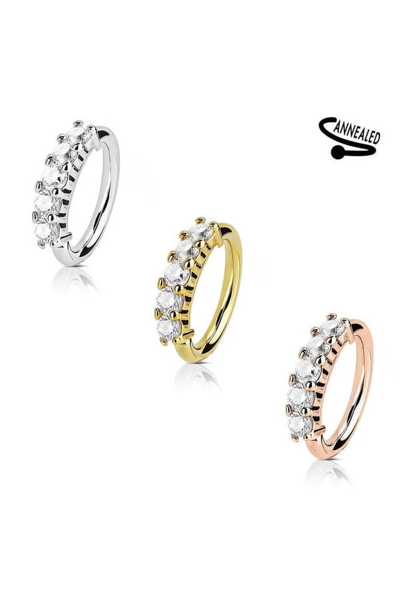 Bendable Hoop Ring 16G 18G 20G with Clear CZ Gems - Sold Each