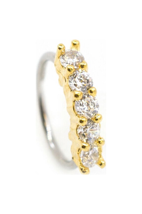Bendable Hoop Ring With 5 Lined CZ Design Surgical Steel 20g