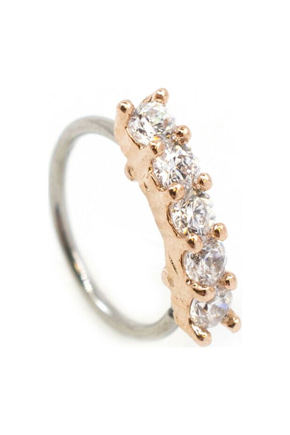 Bendable Hoop Ring With 5 Lined CZ Design  Surgical Steel 20g