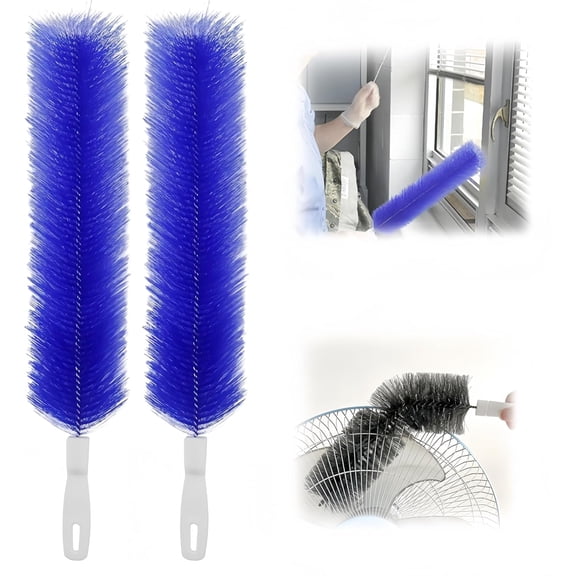 Bendable Long Handle Cleaning Brush, Fan Cleaning Brush, Bendable Microfiber Duster, Flexible Gap & Crevice Duster, Washable Reusable Brush for Fans, Vents, Blinds, Home & Car Use 2pcs Blue