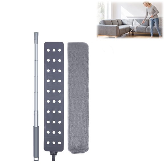 Bendable Microfiber Duster, Under Fridge Cleaning Tool with 60" Telescoping Pole, Retractable Gap Dust Cleaner with Washable Cloths (1 Pole + 1 Cloth)